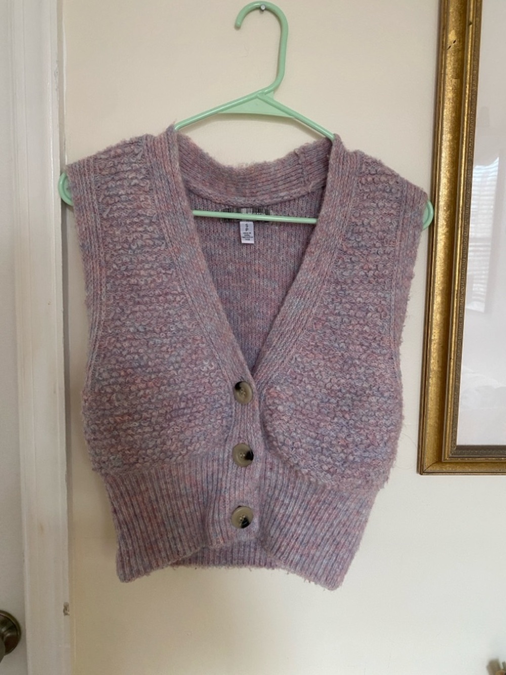 Urban Outfitters Lavender Heather Knit V-Neck Button Vest